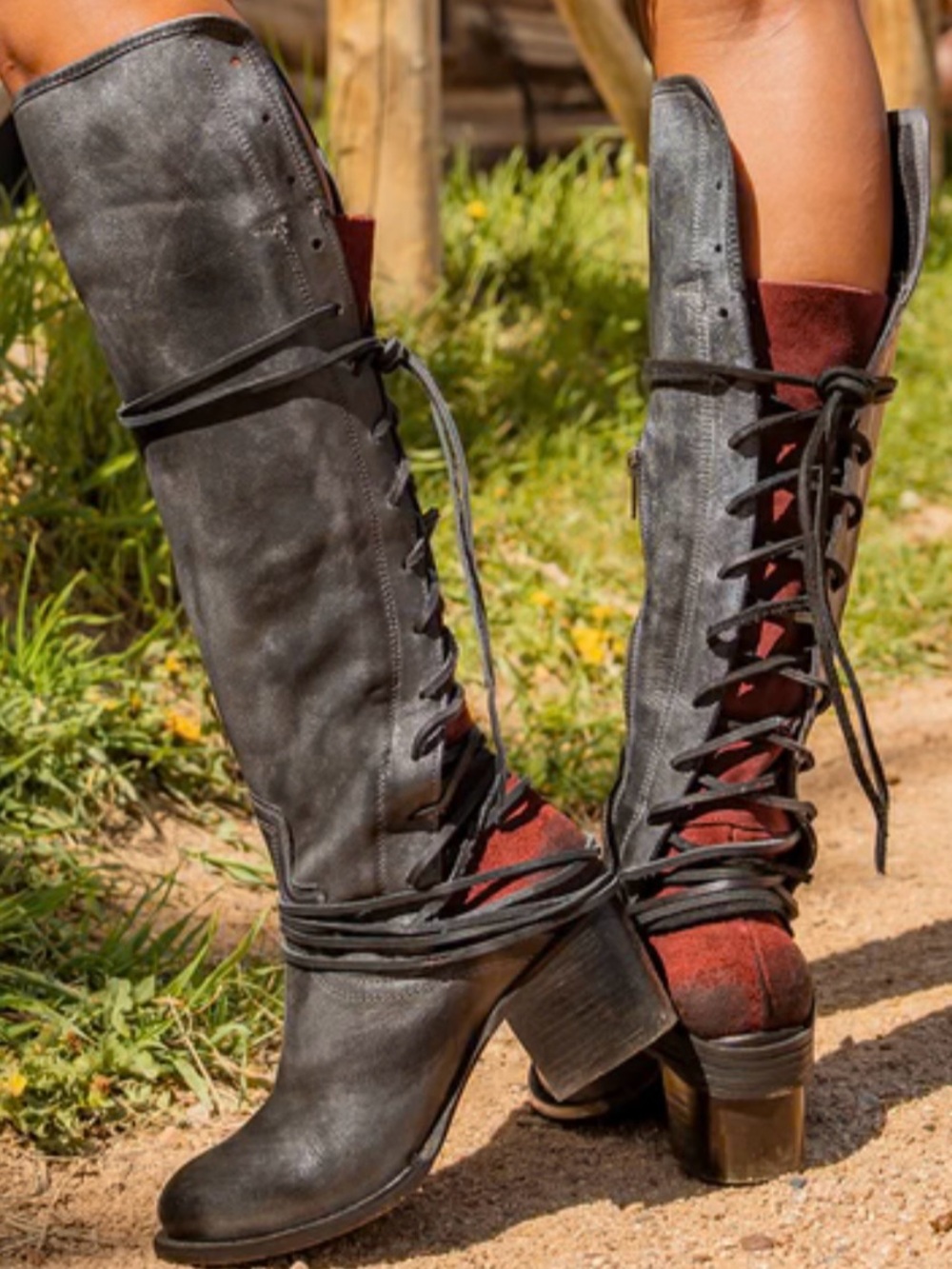 FreeBird by Steven- COAL style size 5 - Tall Lace-Up Back Riding Boots - Black